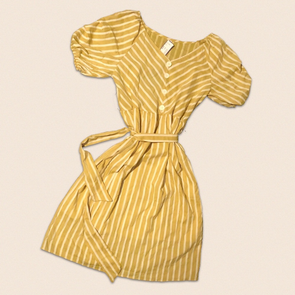 SOLD Goldenrod Yellow Cotton Dress with Sash